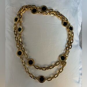 St. John Vintage 1980’s - 1990’s Black Enamel and Gold Plated Logo Necklace